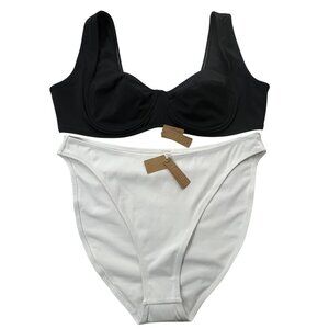 SKIMS Shaping Swim Underwire Bikini Top + Dipped Bottom Onyx Marble  3X